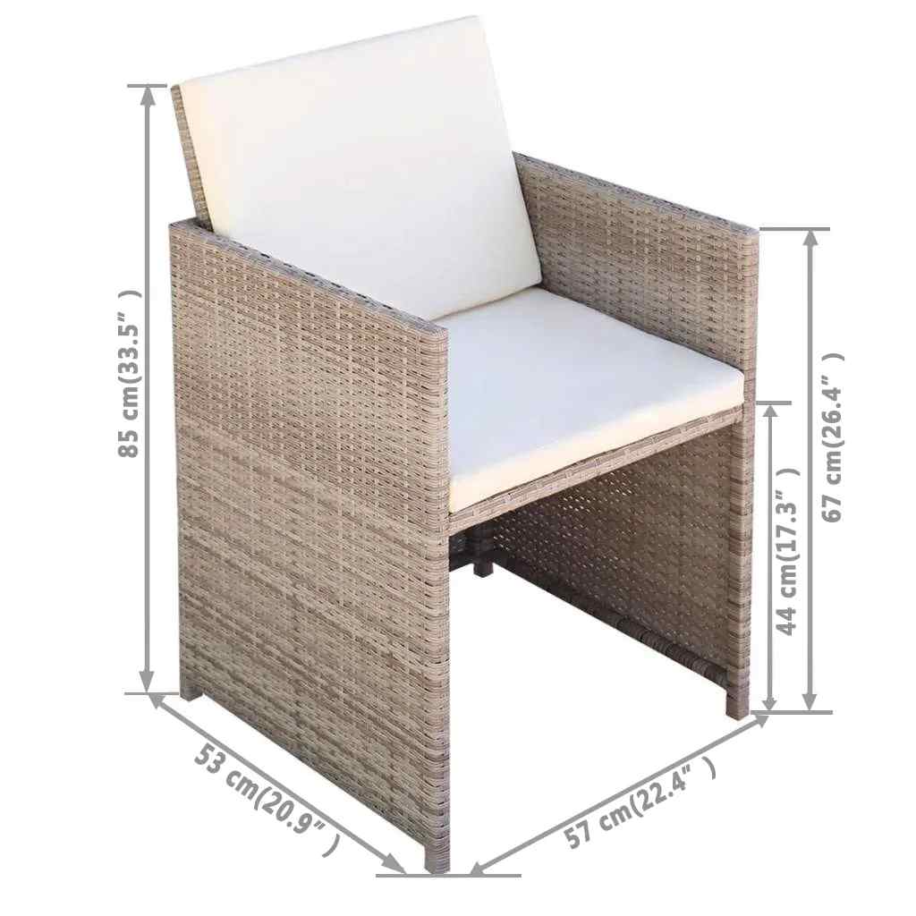 bistrosæt 3 dele med hynder polyrattan beige