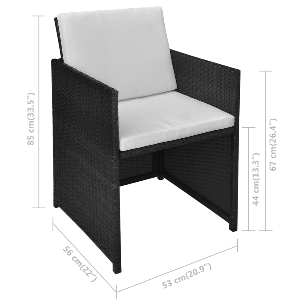 bistrosæt 3 dele med hynder polyrattan sort