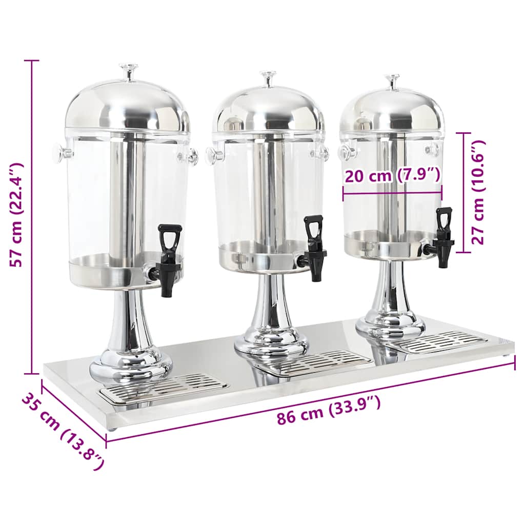 tripeljuicedispenser rustfrit stål 3 x 8 l