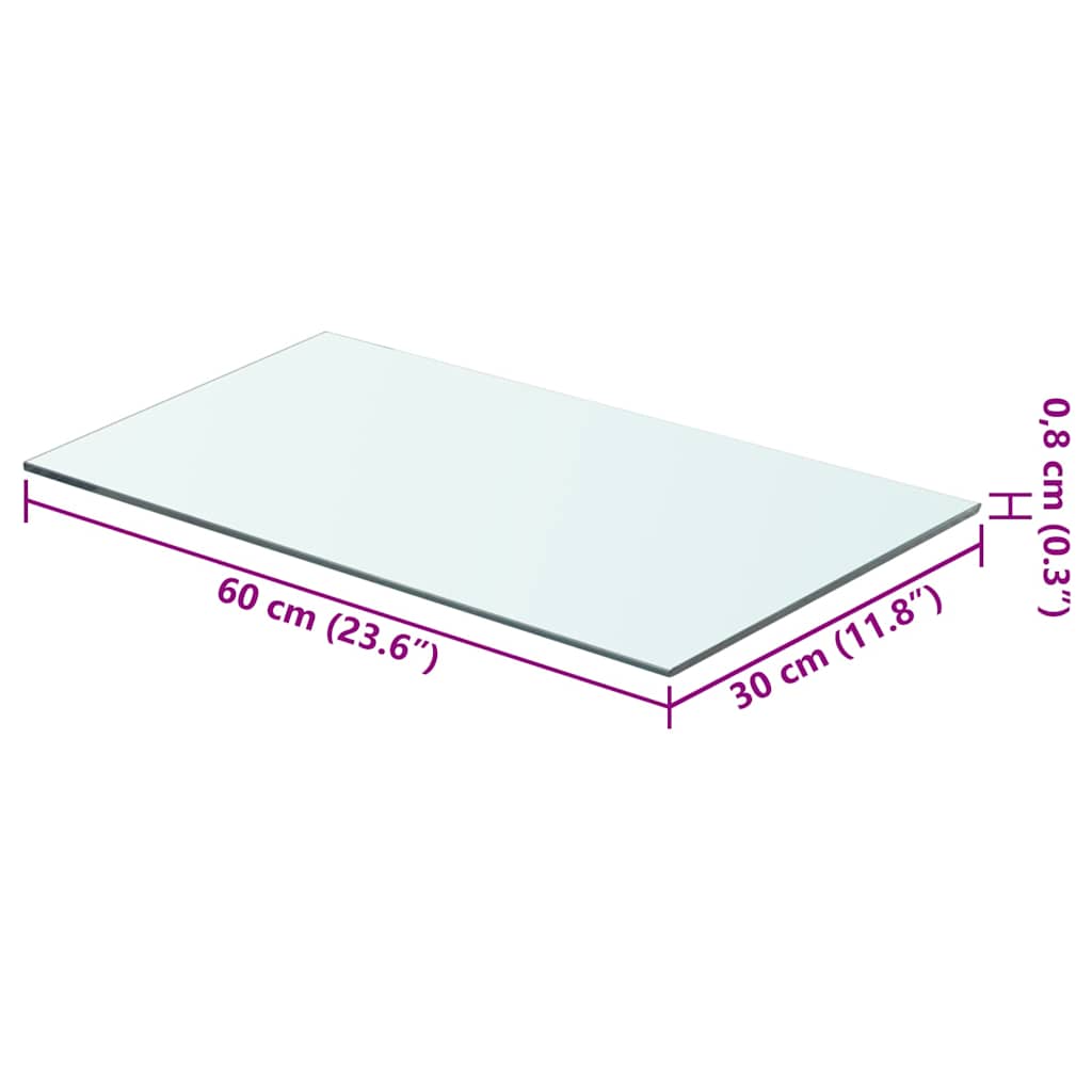 hylde glaspanel klar 60x30 cm