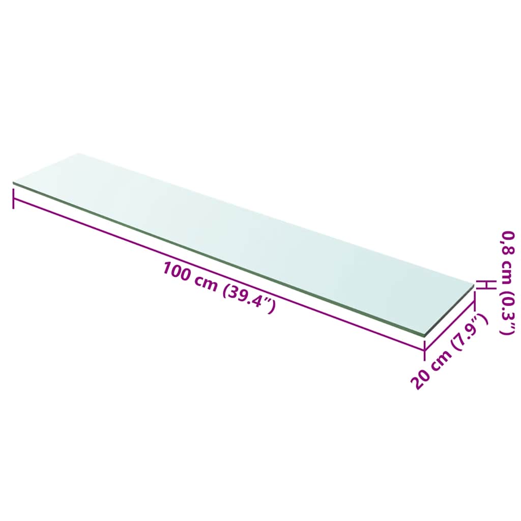 hylde glaspanel klar 100x20 cm