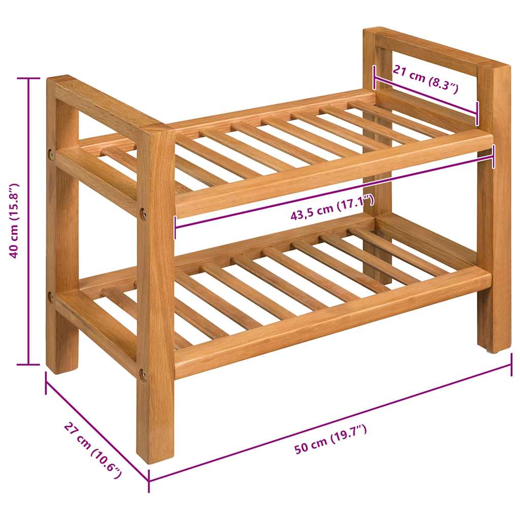 skostativ med 2 hylder 49,5x27x40 cm massivt egetræ