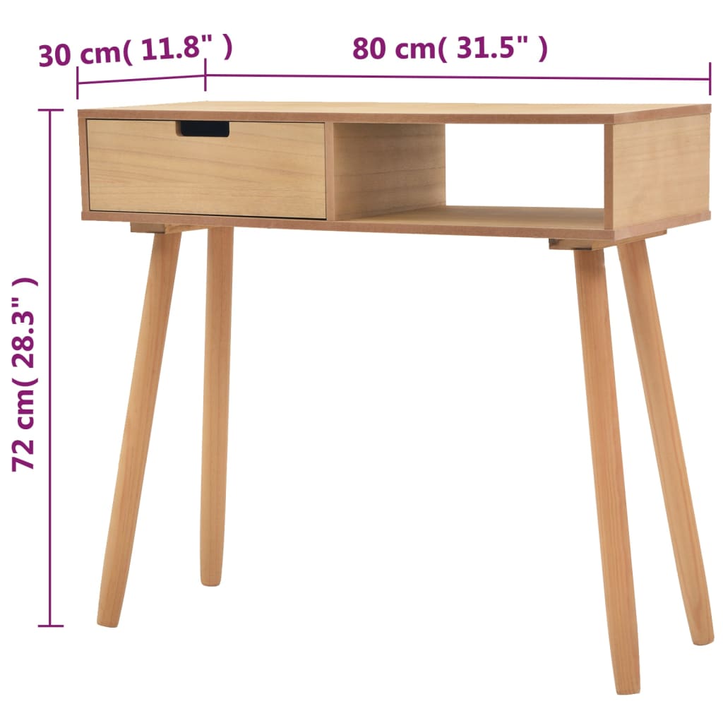 konsolbord massivt fyrretræ 80 x 30 x 72 cm brun