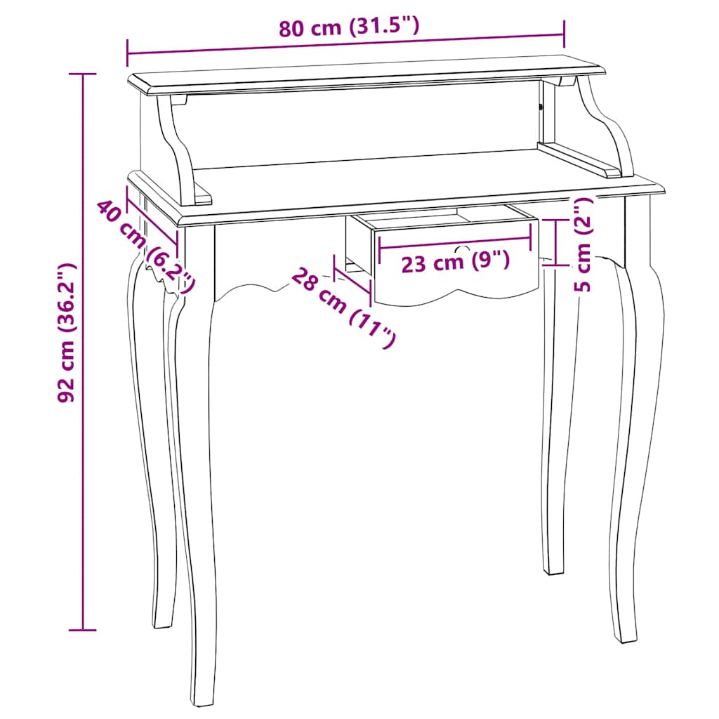 skrivebord 80x40x92 cm massivt mahognitræ