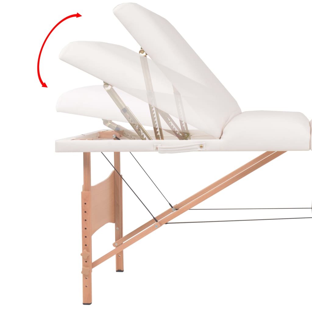 sammenfoldeligt massagebord 3 zoner 10 cm tyk hynde hvid