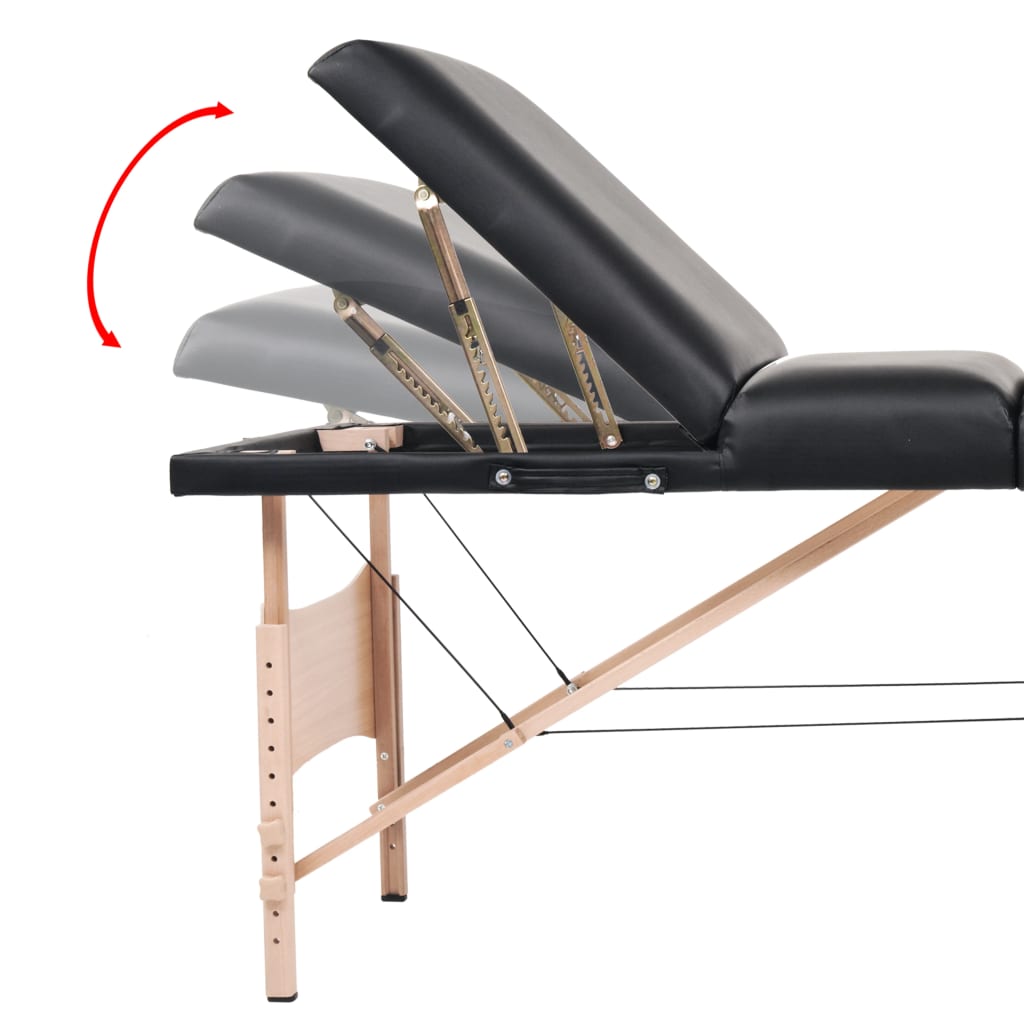 sammenfoldeligt massagebord 3 zoner 10 cm tyk hynde sort