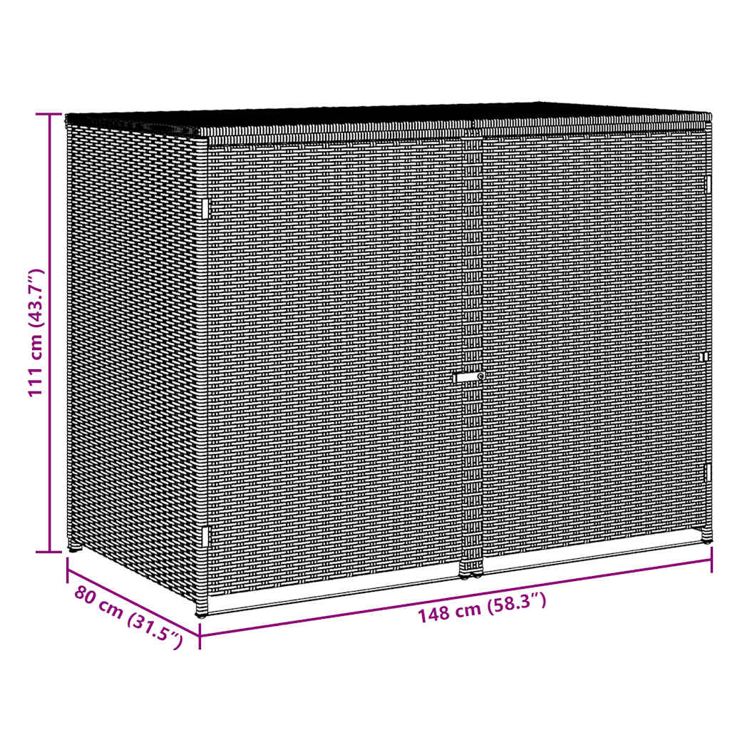 dobbelt skraldespandsskjuler polyrattan sort 148 x 80 x 111 cm