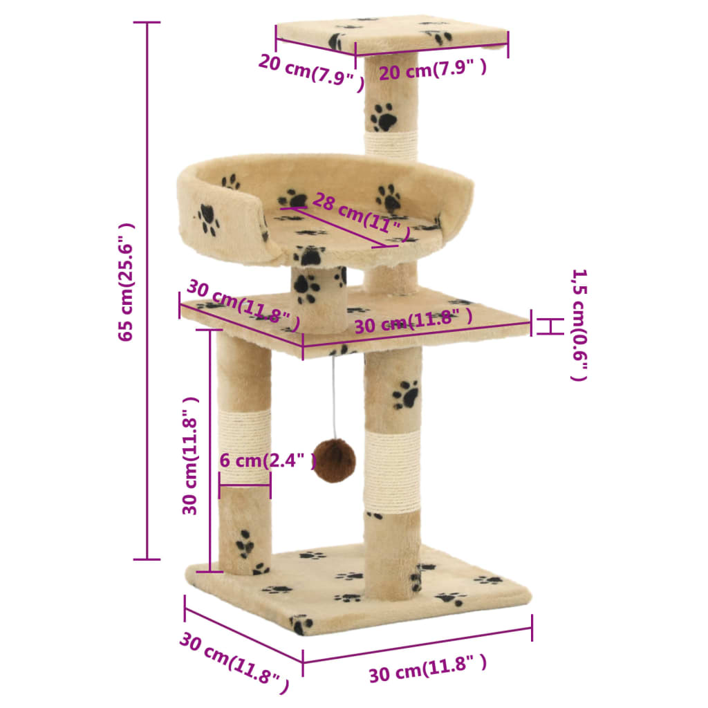 kradsetræ til katte med sisal 65 cm poteprint beige