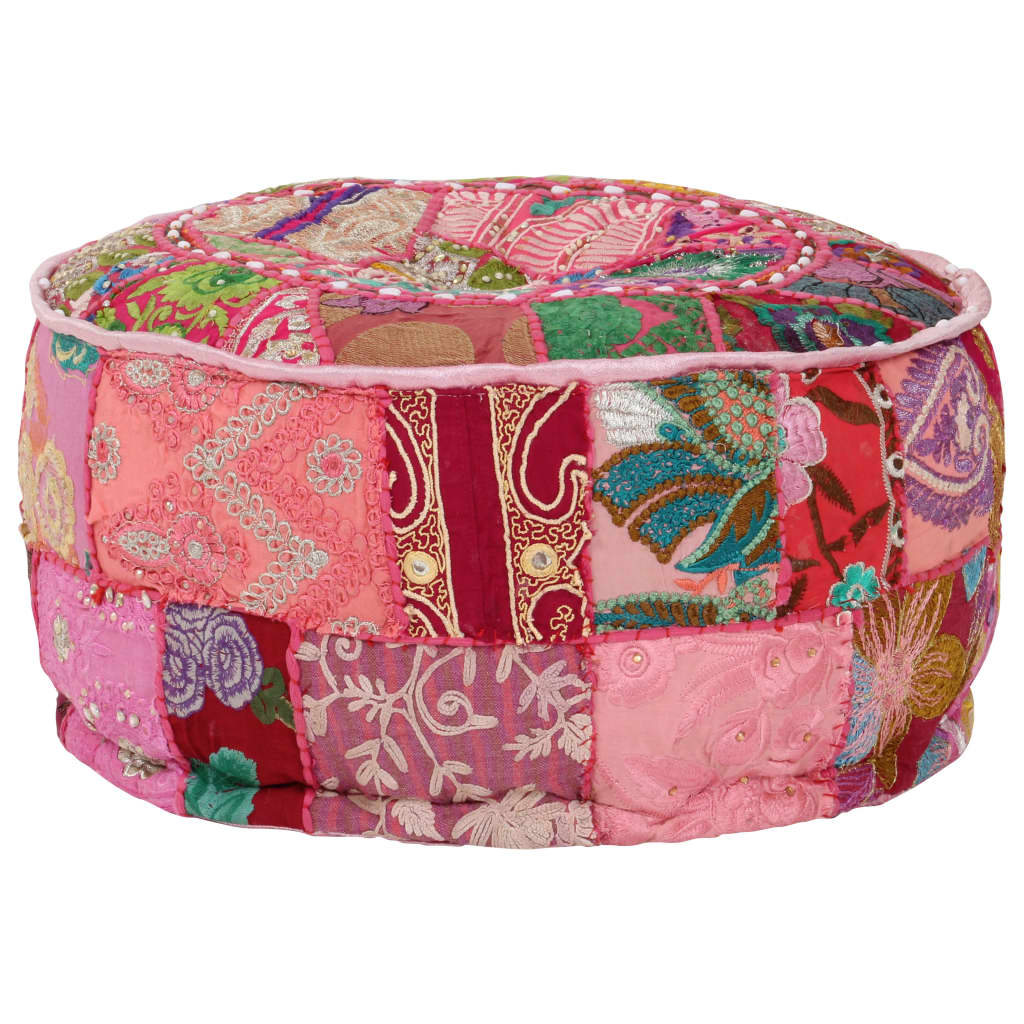 puffe med patchwork rund bomuld håndlavet 40 x 20 cm pink