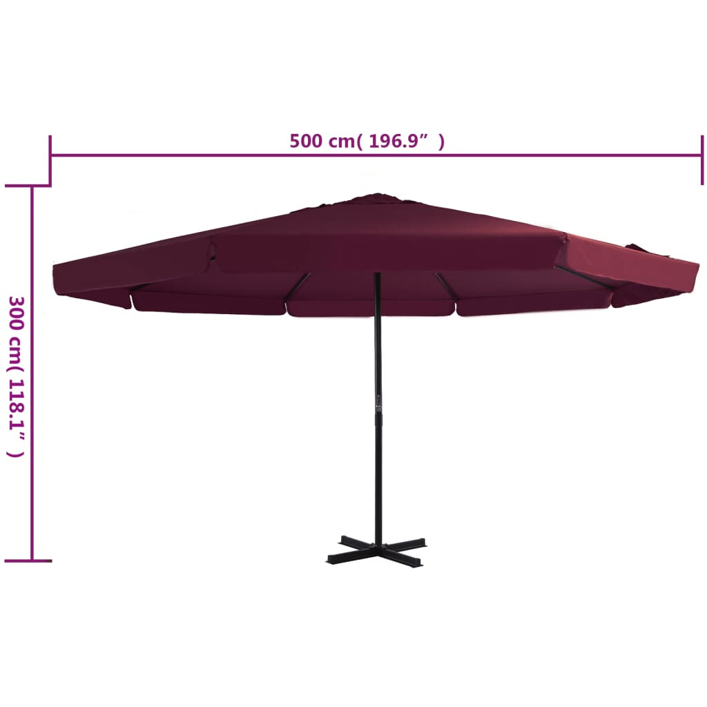 udendørs parasol med aluminiumsstang 500 cm bordeauxrød