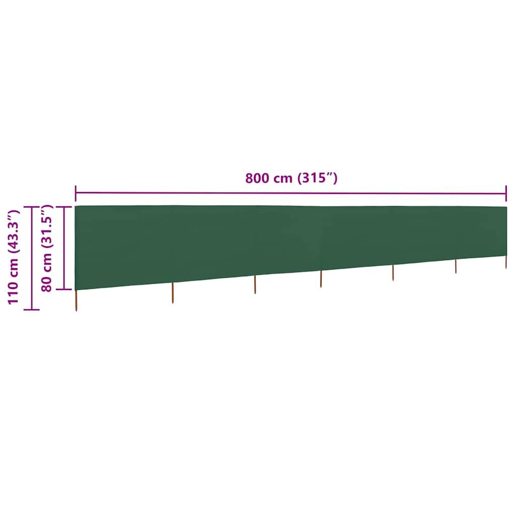 6-panels læsejl stof 800 x 80 cm grøn