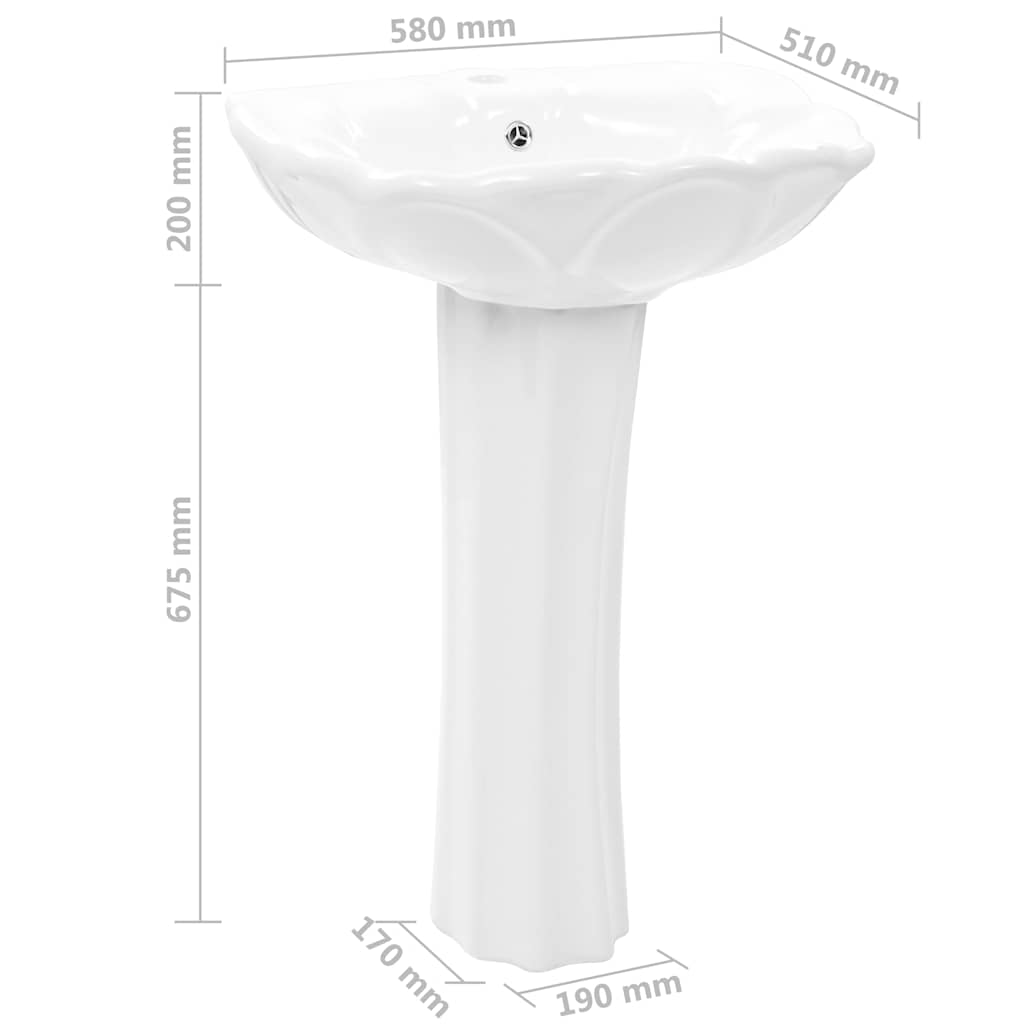 fritstående vask med piedestal keramik hvid 580 x 510 x 200 mm