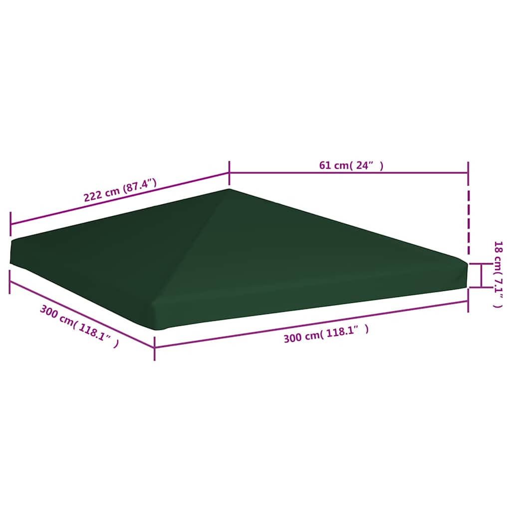 pavillontopdække 310 g/m² 3 x 3 m grøn