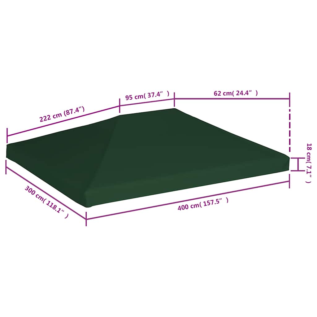 pavillontopdække 310 g/m² 4 x 3 m grøn