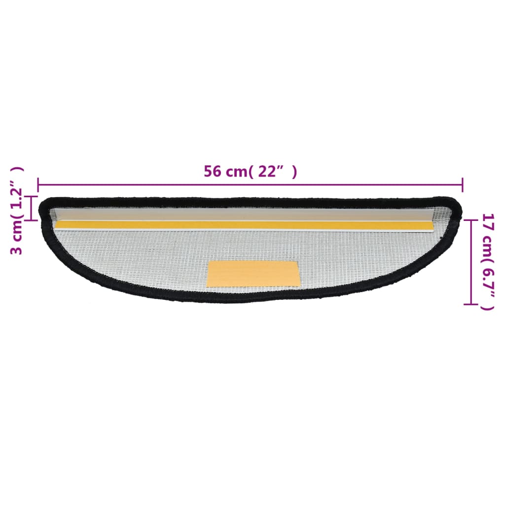 trappemåtter 15 stk. 56x17x3 cm sorte halvrunde