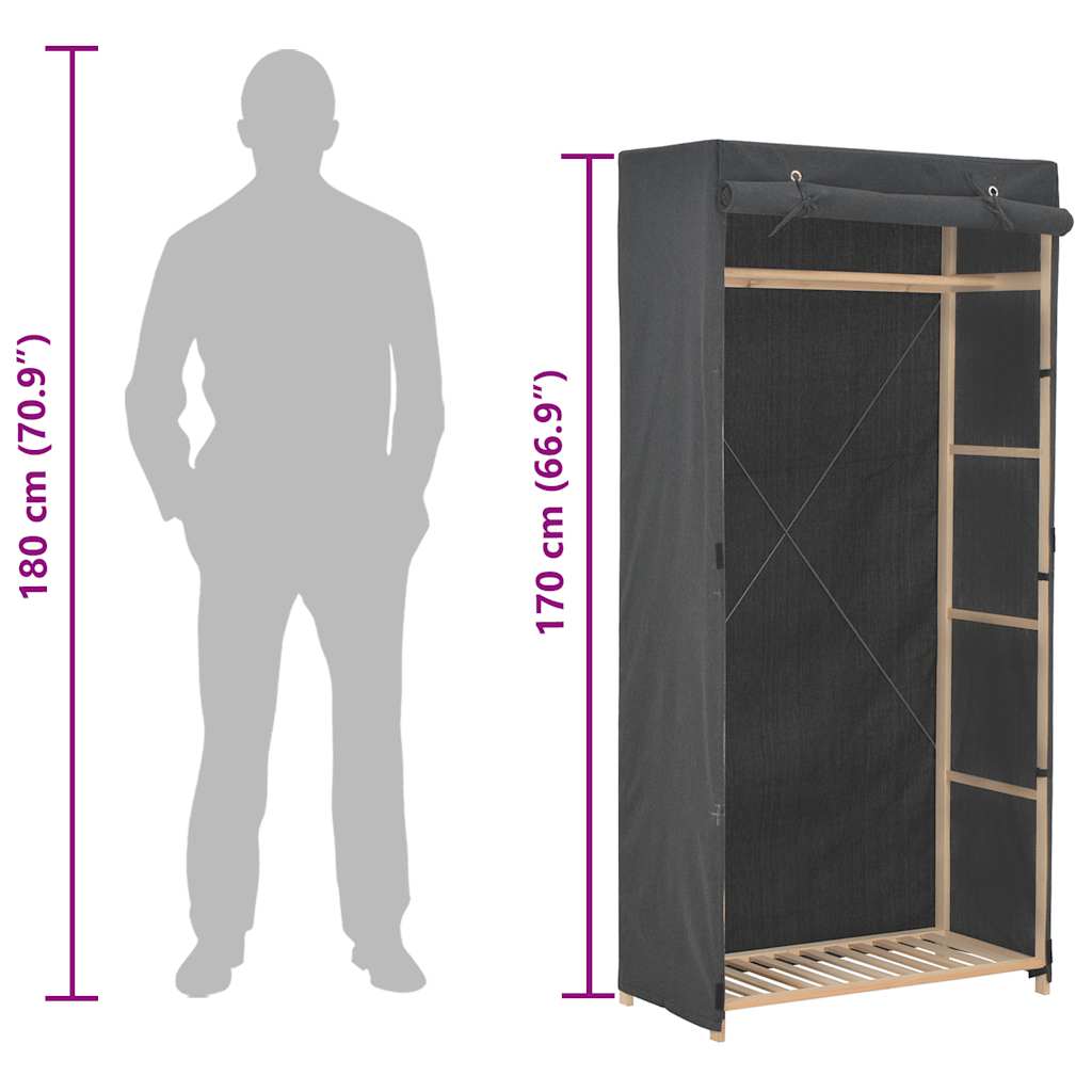 klædeskab 79 x 40 x 170 cm stof grå