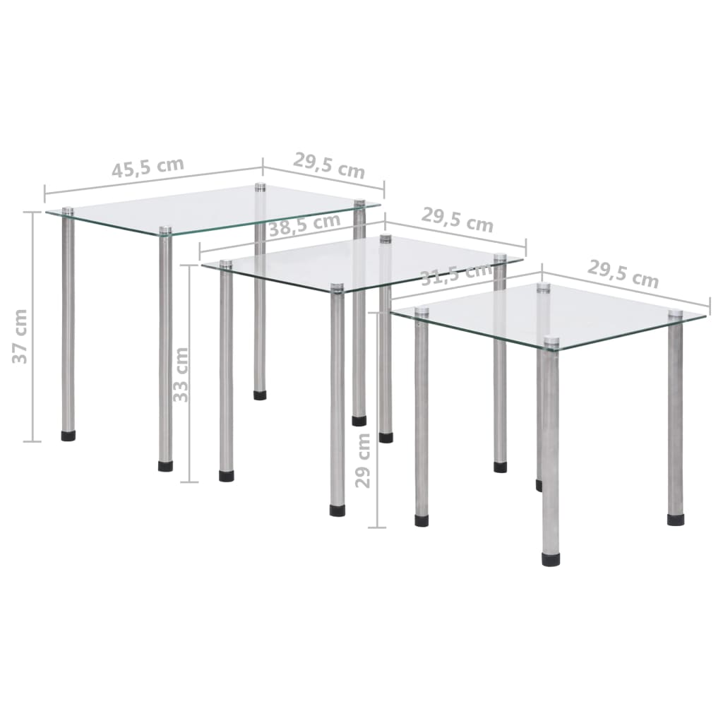 indskudsbordssæt 3 stk. hærdet glas transparent
