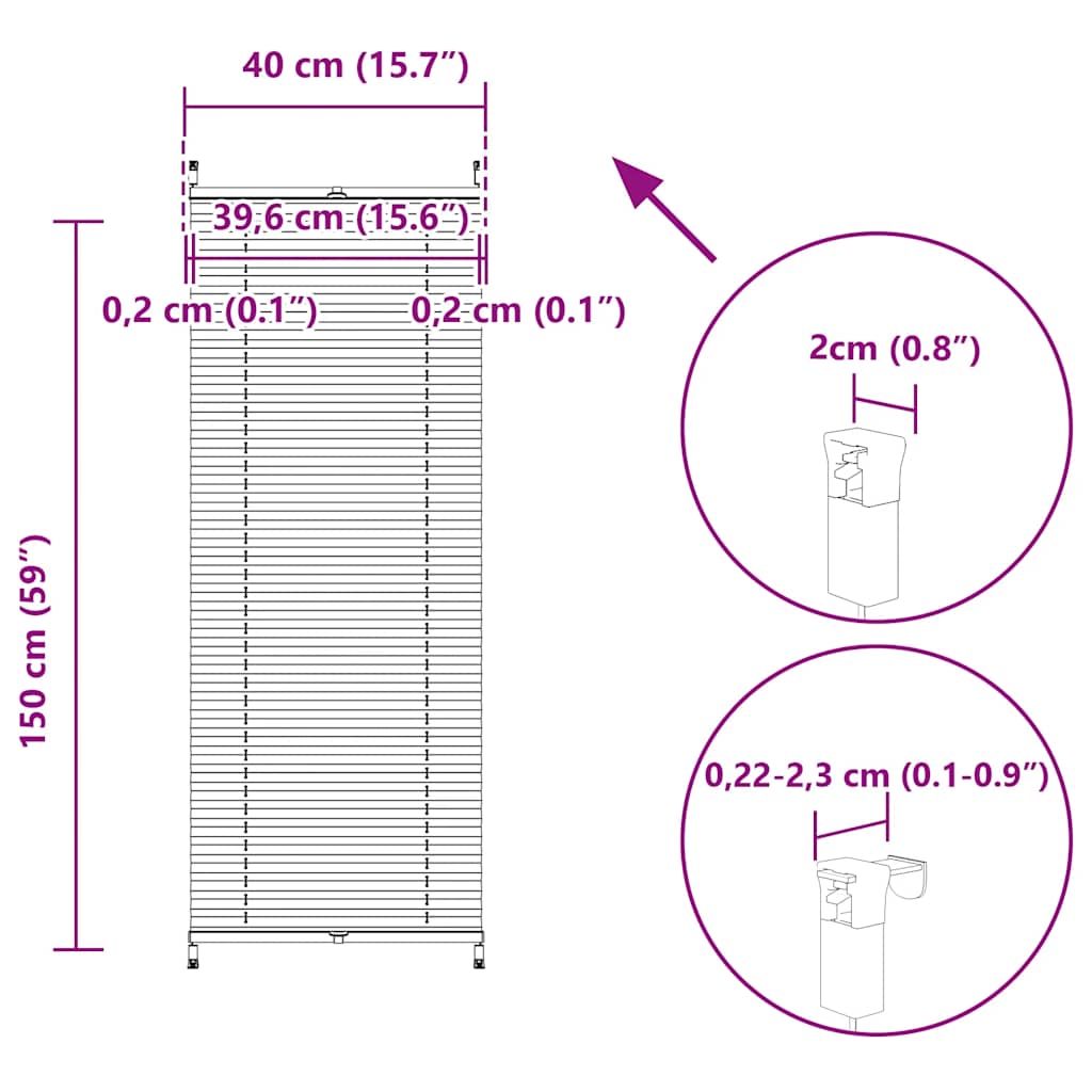 Plisserede blinde 40x150 cm hvid