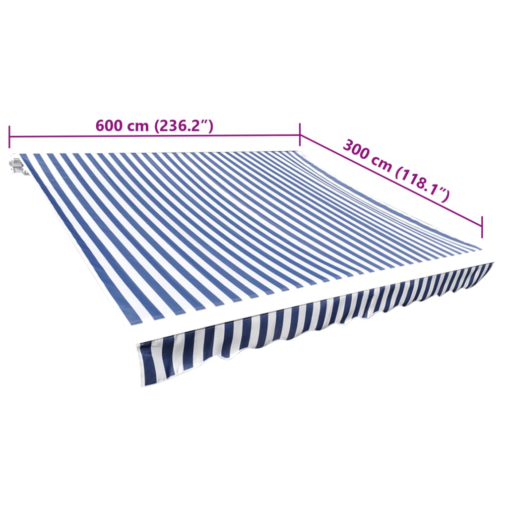 udskiftningsdug til markise 600x300 cm polyester blå og hvid
