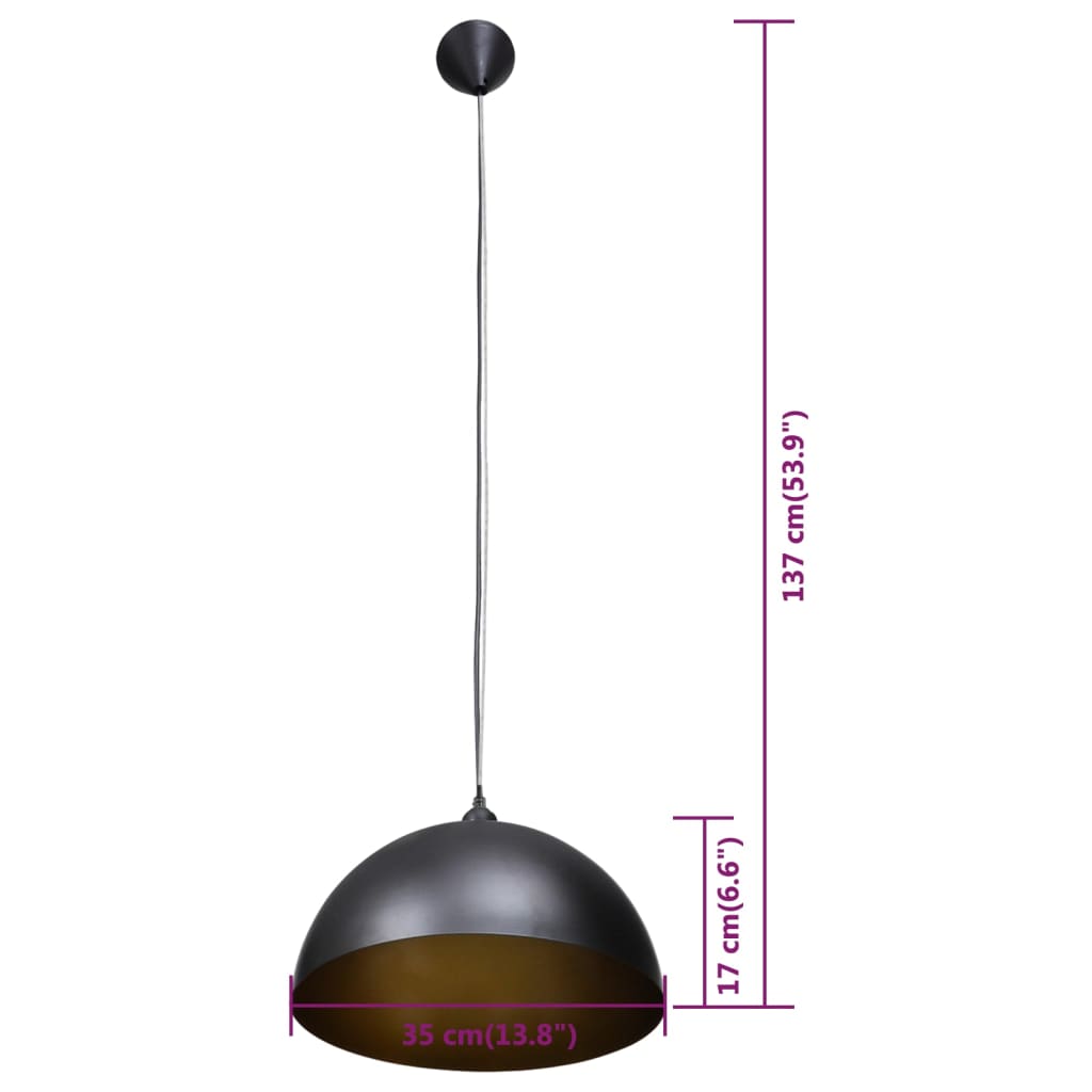 loftslampe halvkugle 2 stk. højdejusterbar sort