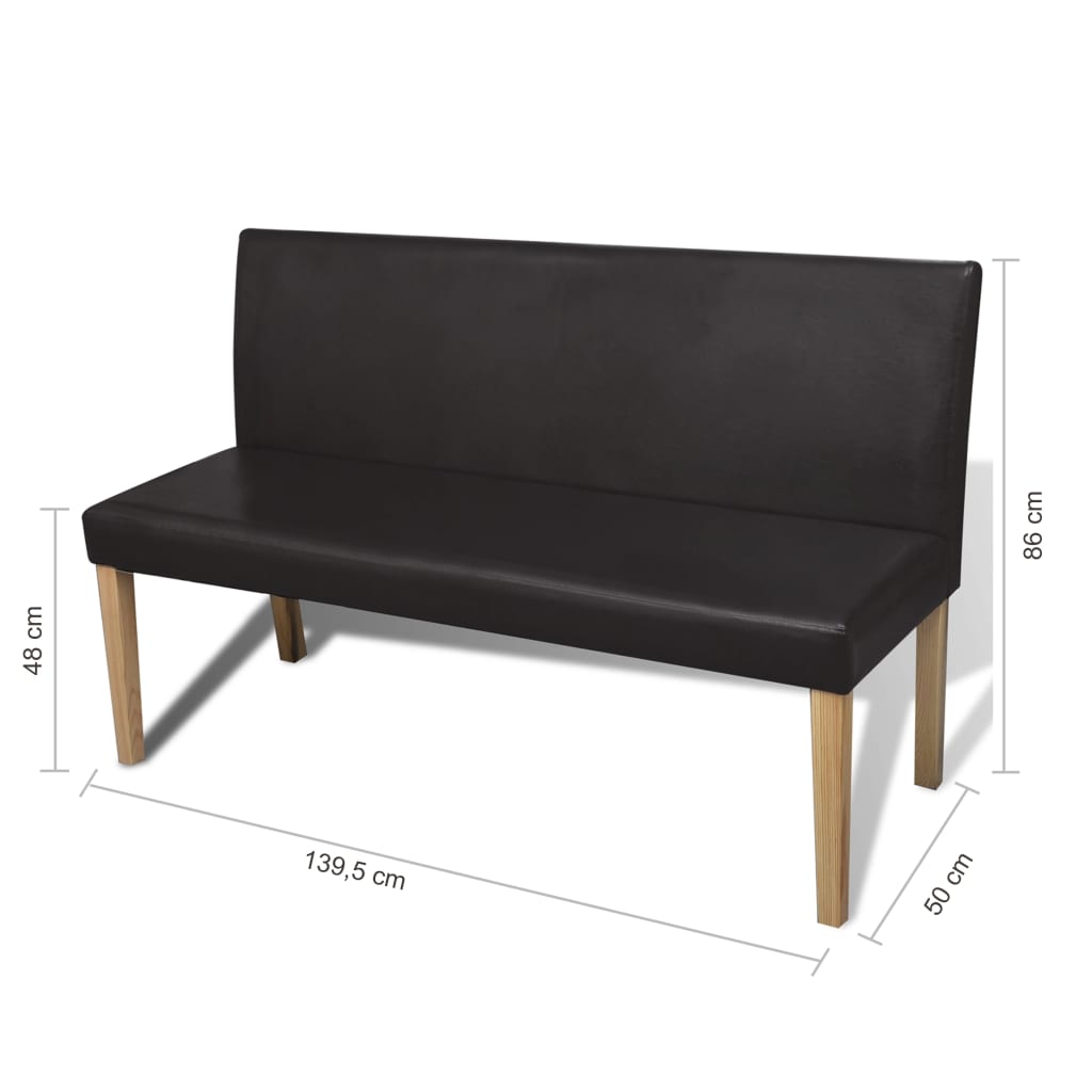 bænk 139,5 cm kunstlæder brun