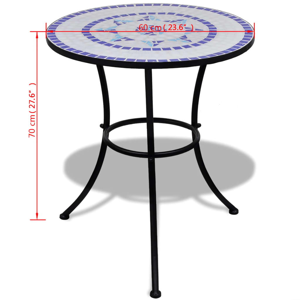 bistrobord 60 cm mosaik blå og hvid