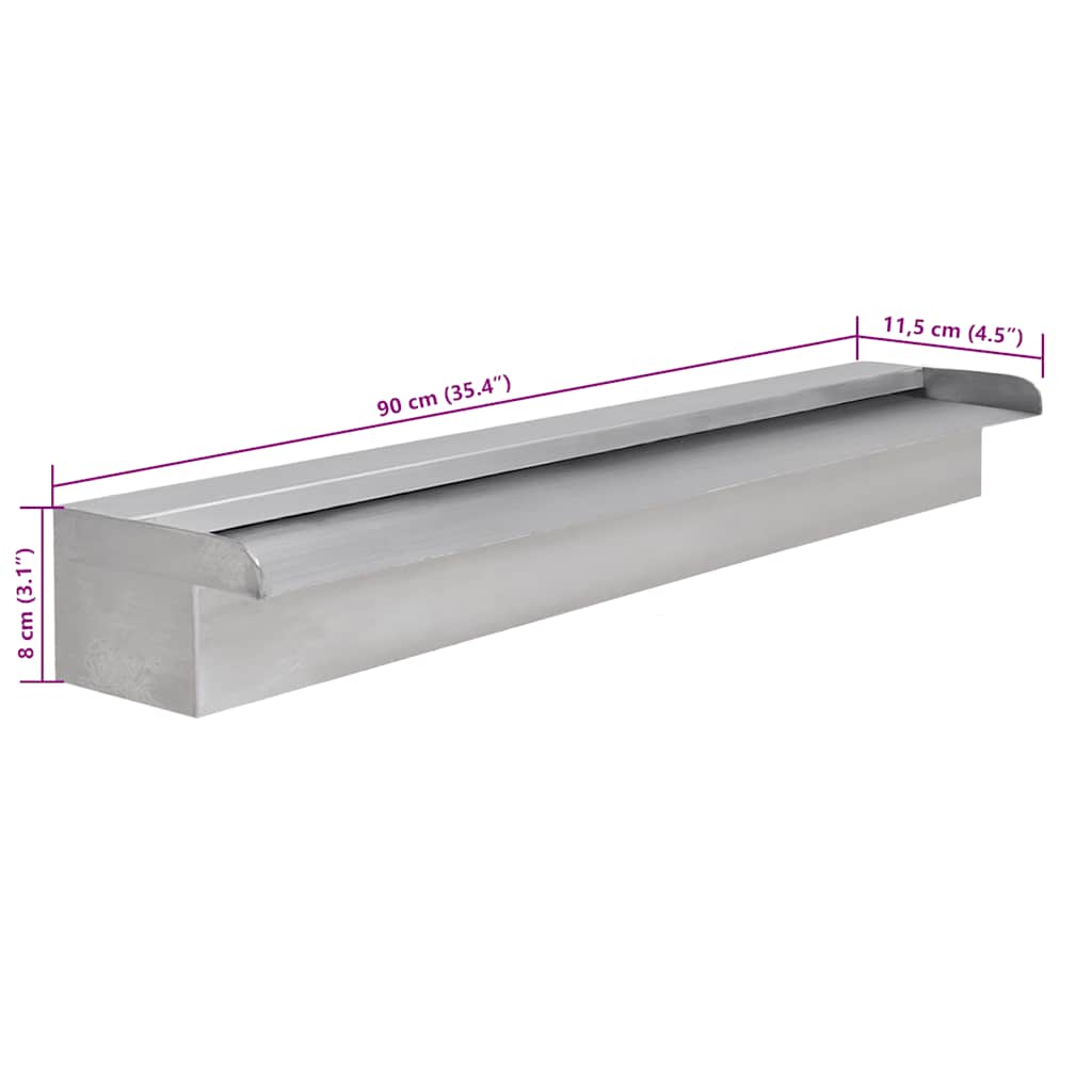 Rektangulært vandfald/fontæne til pool rustfrit stål 90 cm