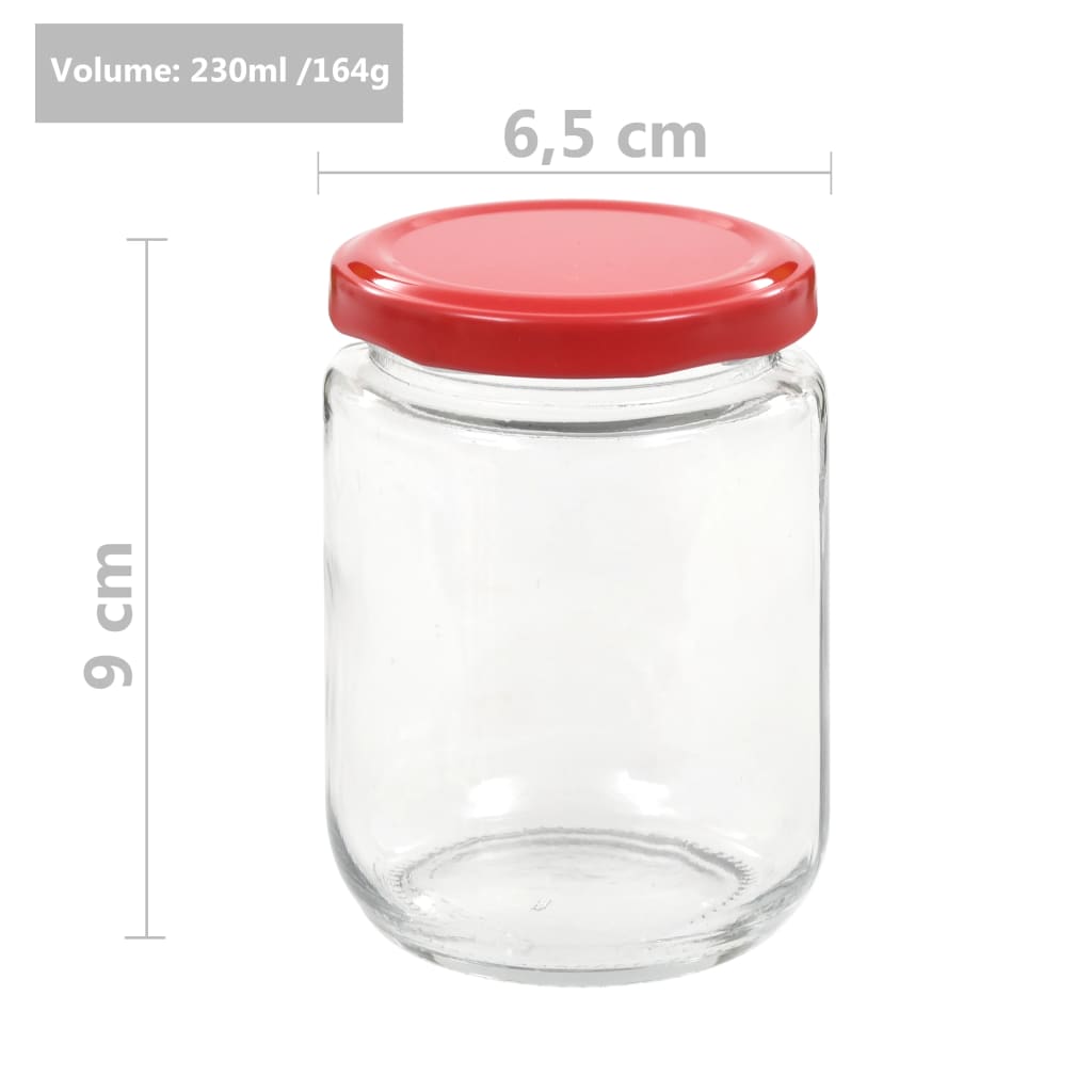 syltetøjsglas 48 stk. med røde låg 230 ml