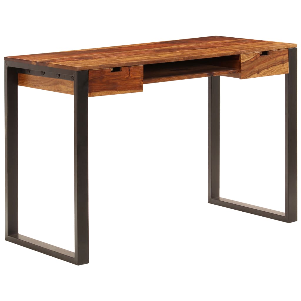 skrivebord massivt akacietræ og stål 110 x 55 x 78 cm