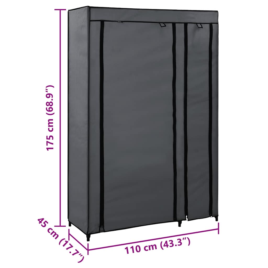 foldbart klædeskab 110 x 45 x 175 cm stof grå