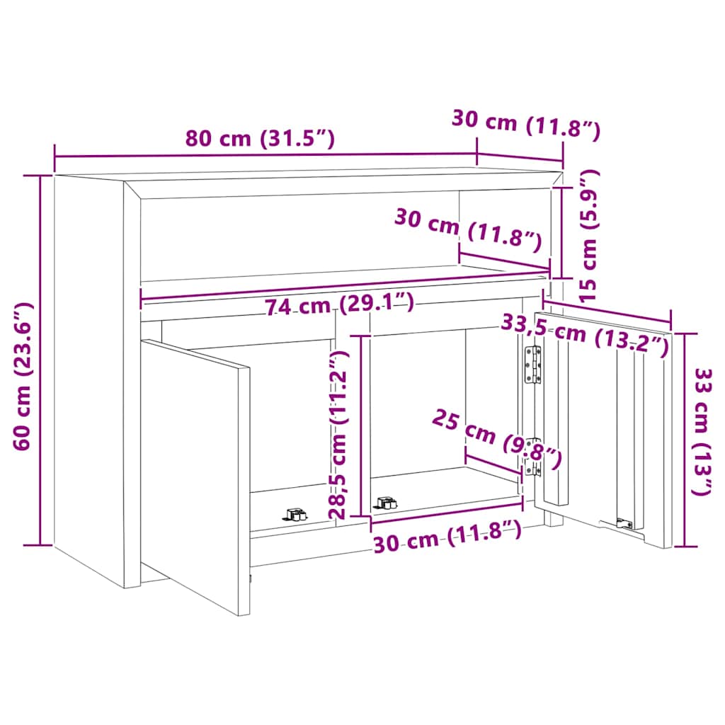 skænk 80x30x60 cm massivt teaktræ