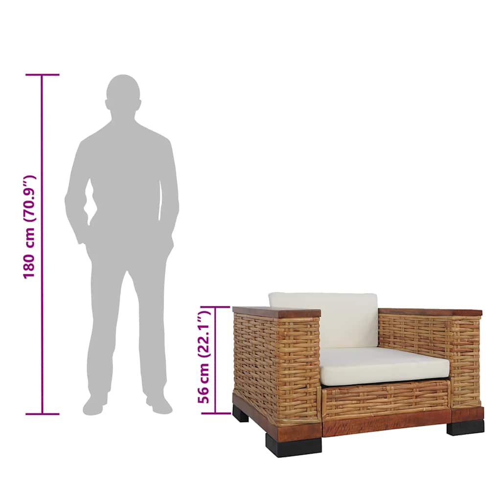 lænestol med hynder naturlig rattan brun