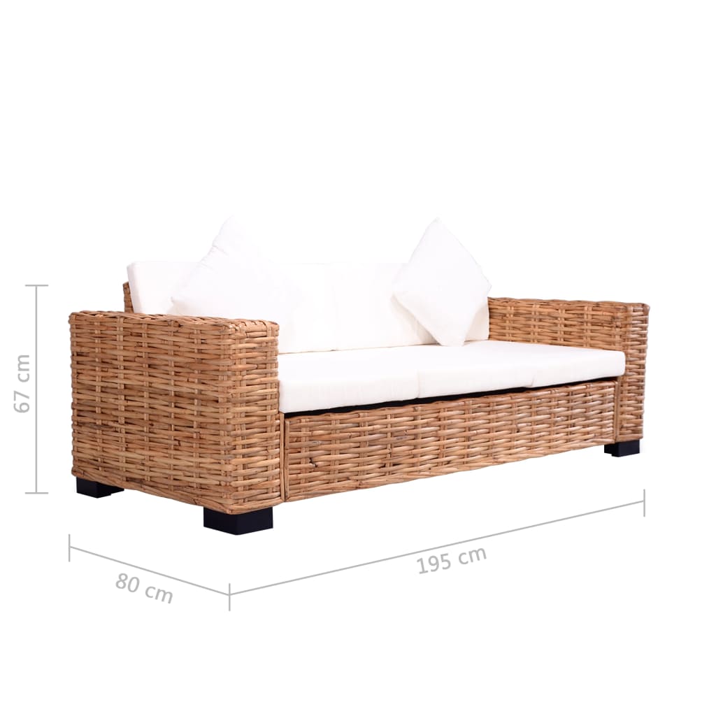 3-personers havesofa naturligt rattan