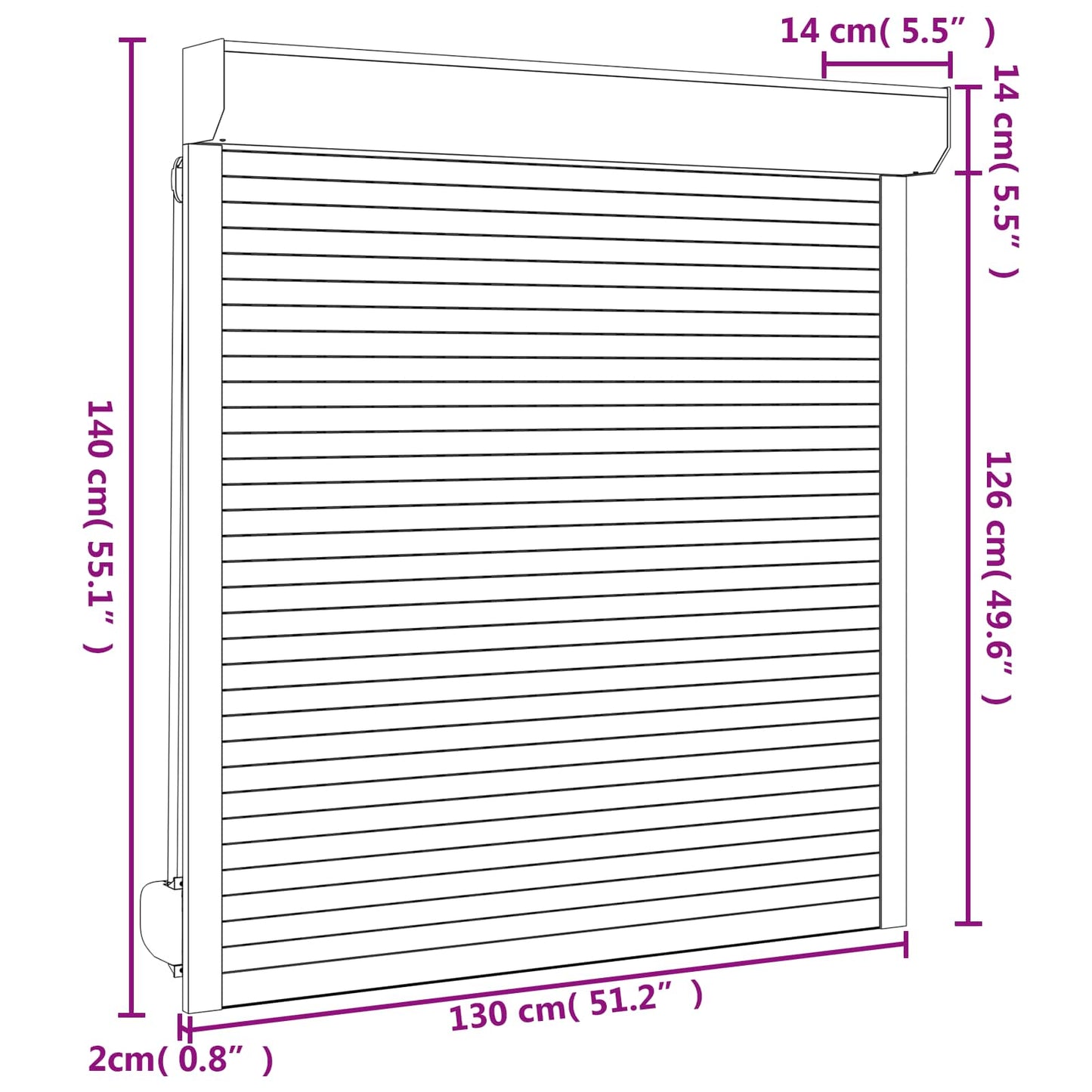 Rullegardin Hvid 130 x 140 cm Aluminium og Polyurethan