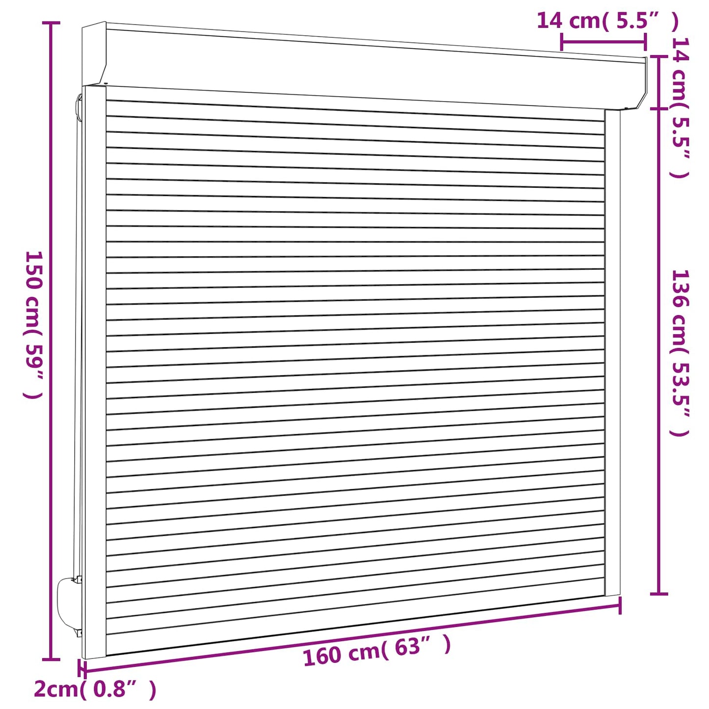 Rullegardin Hvid 160 x 150 cm Aluminium og Polyurethan
