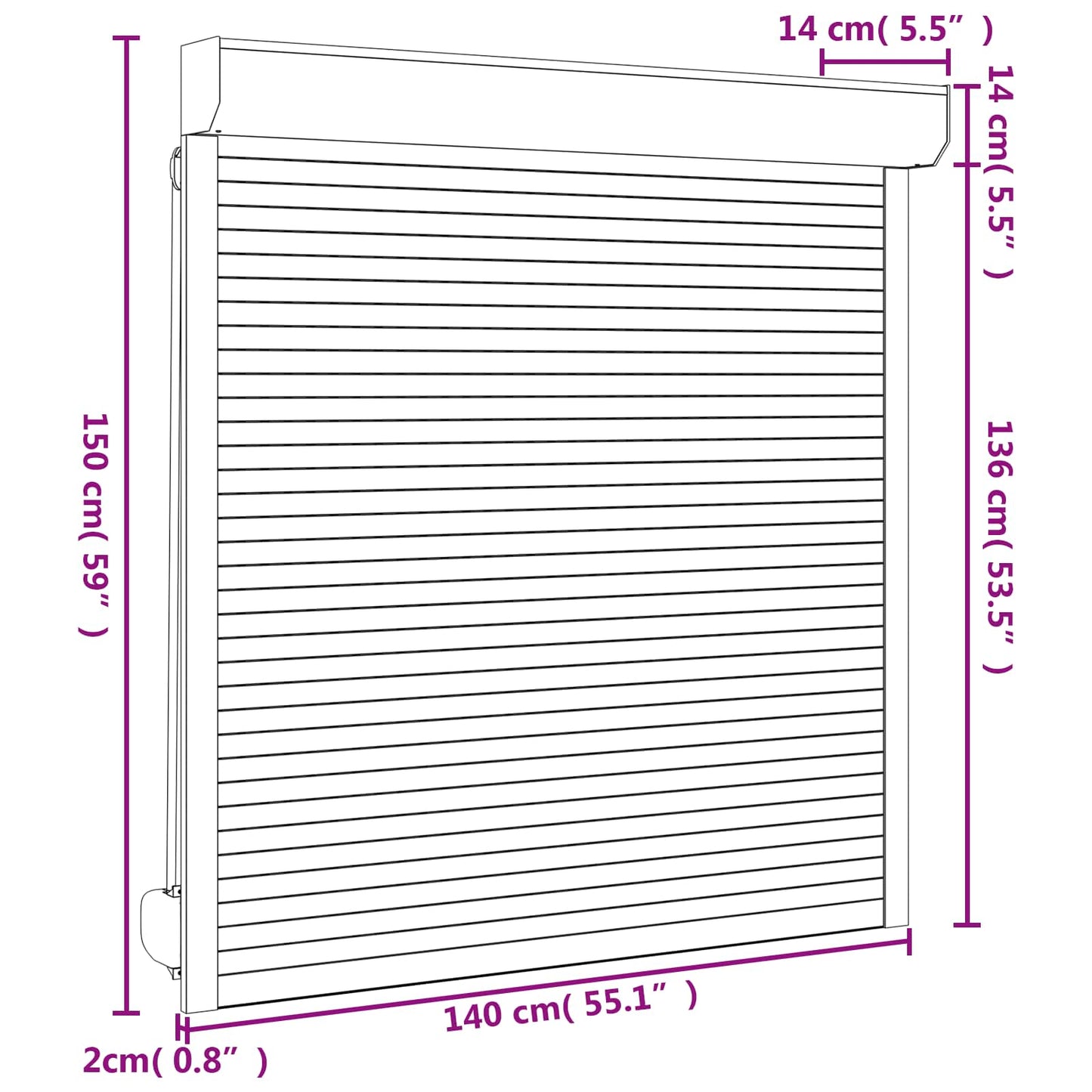 Rullegardin Antracit 140 x 150 cm Aluminium og Polyurethan