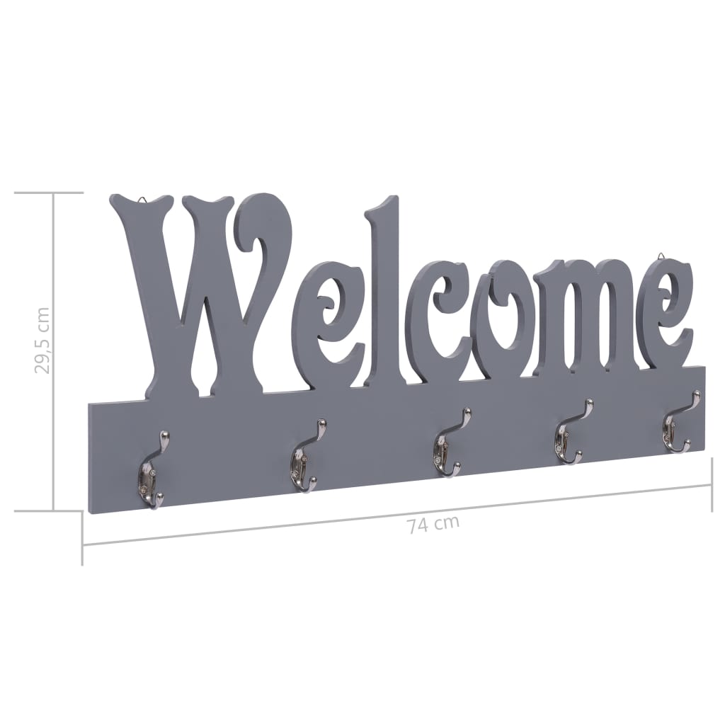 vægophængt knagerække WELCOME 74 x 29,5 cm grå
