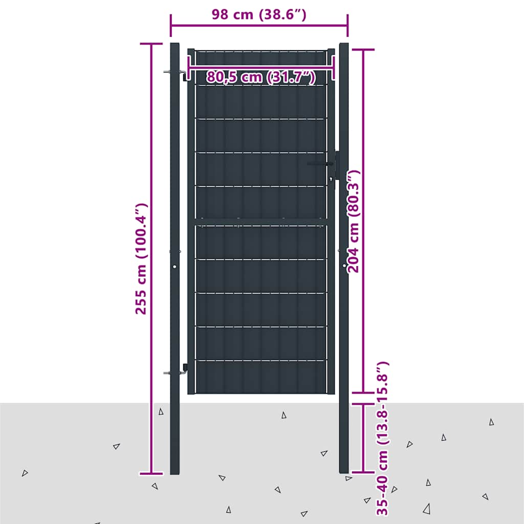 hegnslåge PVC og stål 100x204 cm antracitgrå