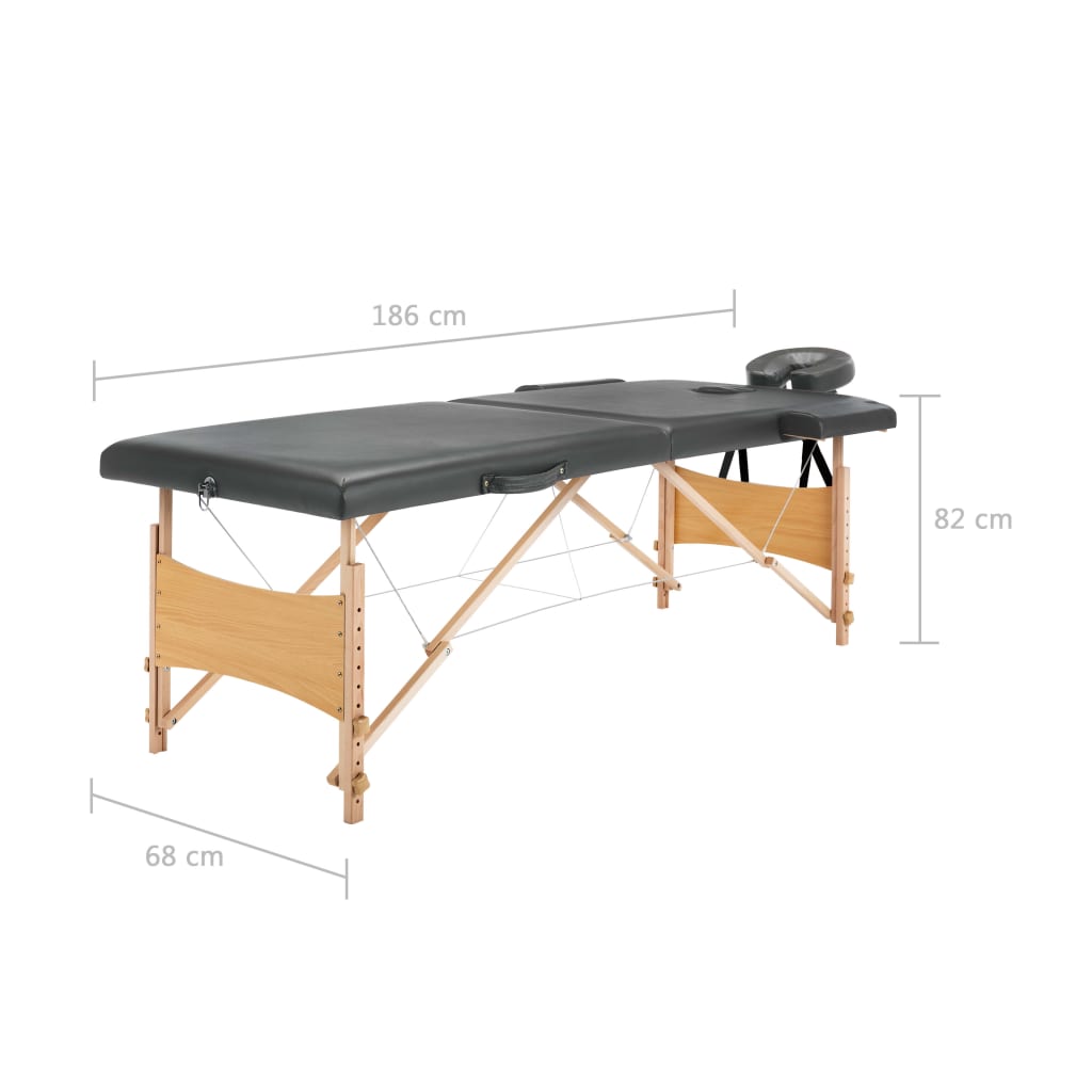 massagebord med 2 zoner træstel antracitgrå 186 x 68 cm