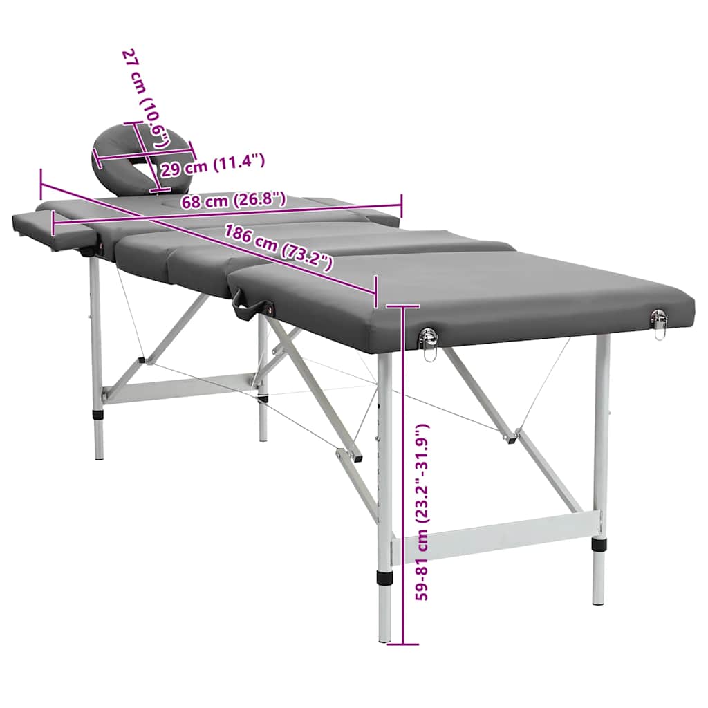 massagebord med 4 zoner aluminiumsstel 186 x 68 cm antracitgrå