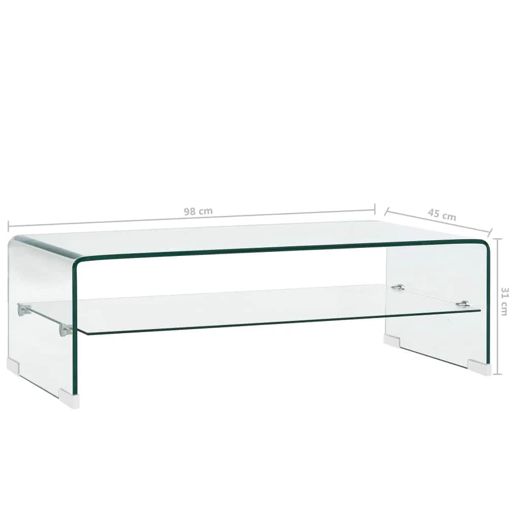 sofabord 98 x 45 x 31 cm hærdet glas transparent