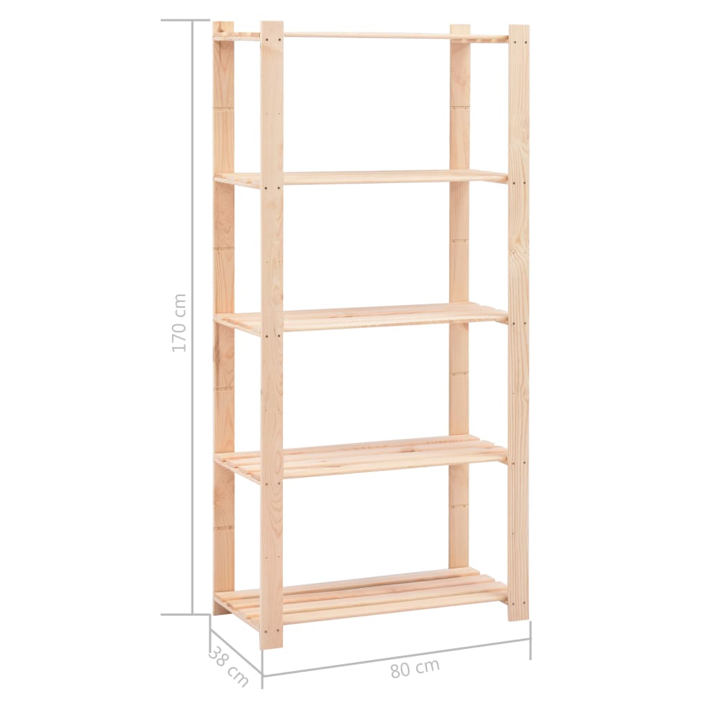 reol i 5 niveauer 80 x 38 x 170 cm massivt fyrretræ 250 kg