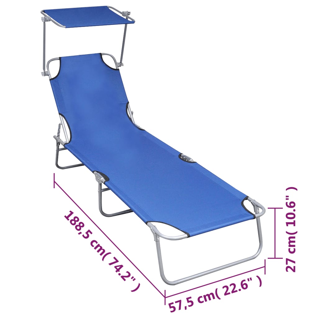 foldbar liggestol med baldakin aluminium blå