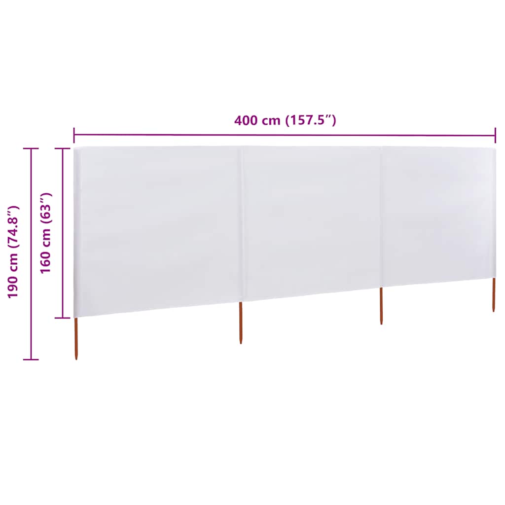 3-panels læsejl 400x160 cm stof sandhvid