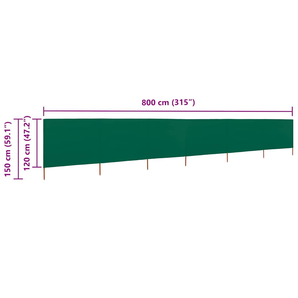 6-panels læsejl 800x120 cm stof grøn