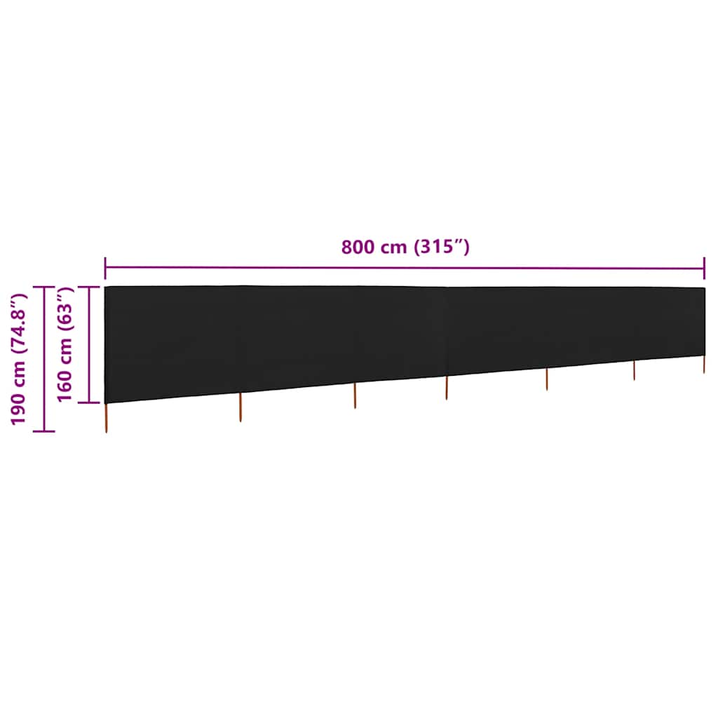 6-panels læsejl 800x160 cm stof sort