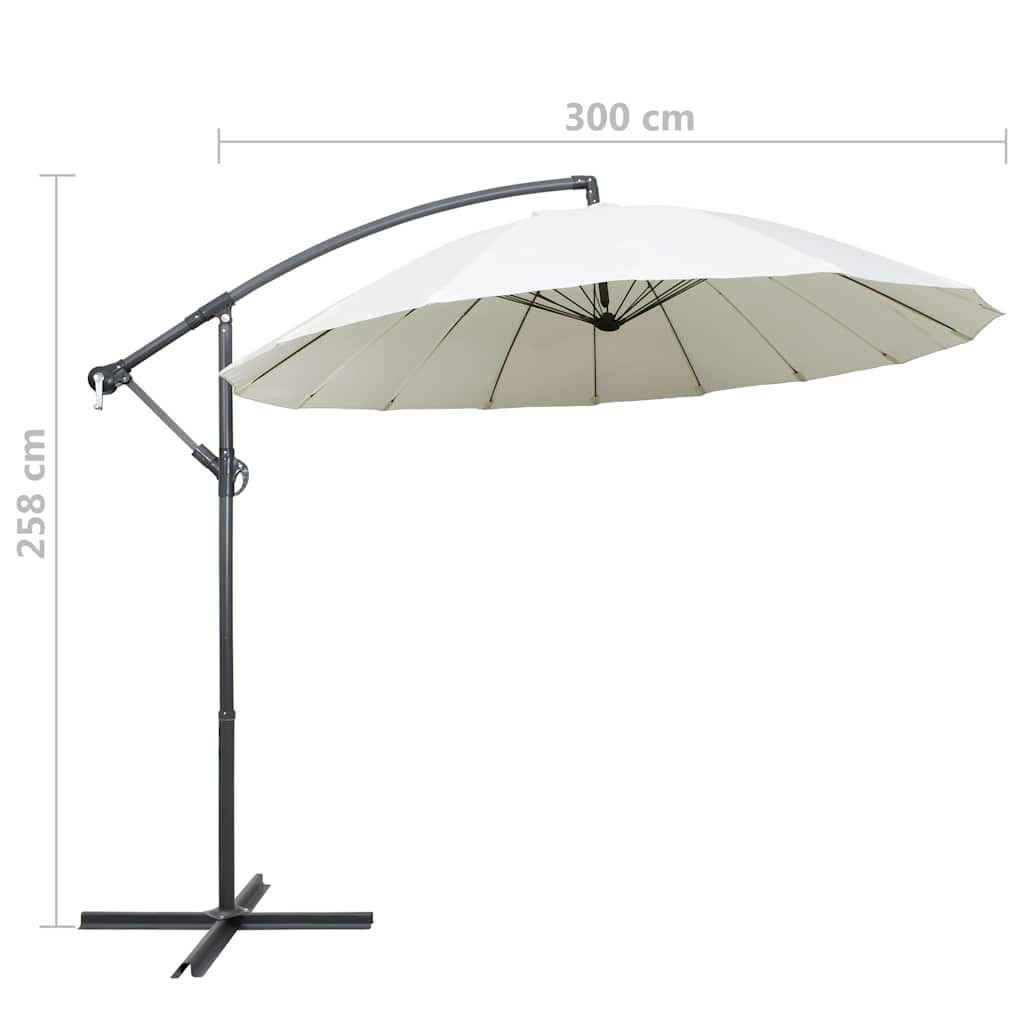 hængende parasol 3 m aluminiumsstang hvid