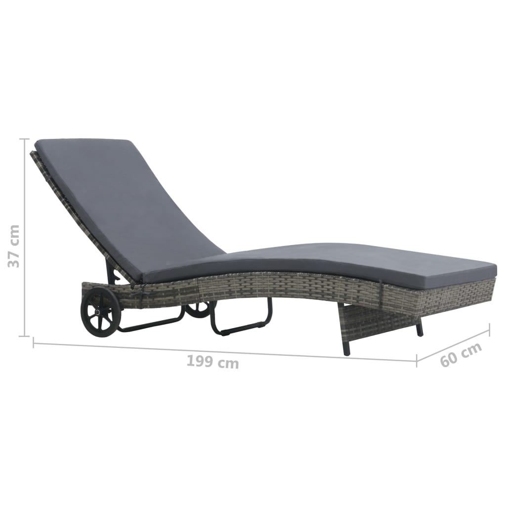 liggestol med hjul og hynde polyrattan antracitgrå