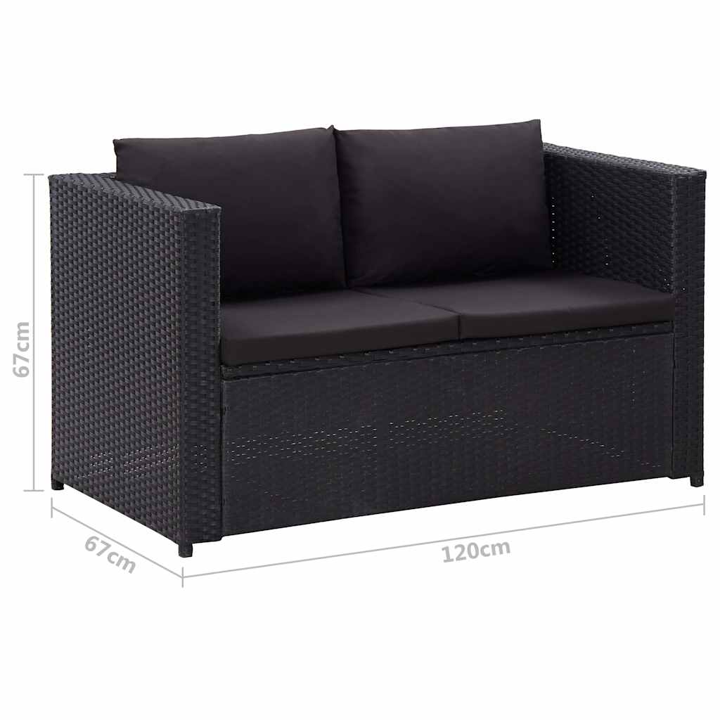 haveloungesæt 3 dele med hynder polyrattan sort