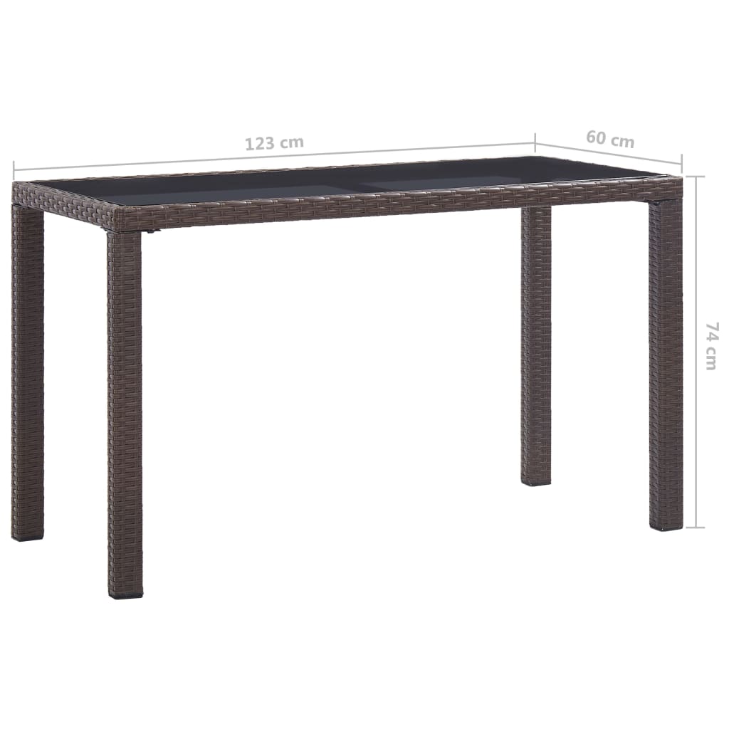 havebord 123 x 60 x 74 cm polyrattan brun